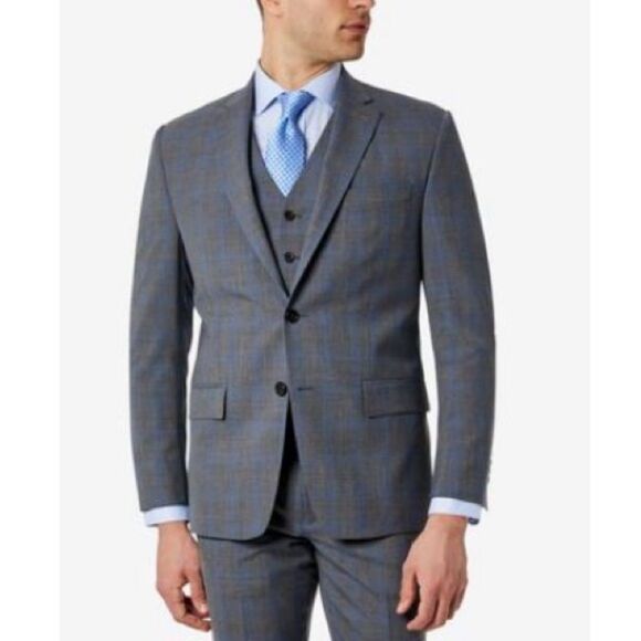 Lauren Ralph Lauren Gray Blue Plaid Classic-Fit Blazer, UltraFlex, NWT, Size 44S - Picture 8 of 8
